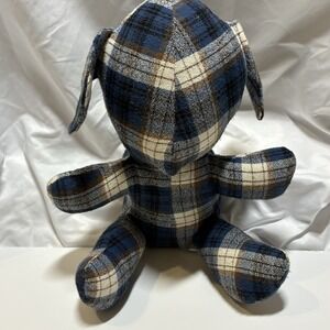 Handmade Teddy Bear Blue/Brown Plaid 10" Grandpa Bedtime Cottagecore Grandma